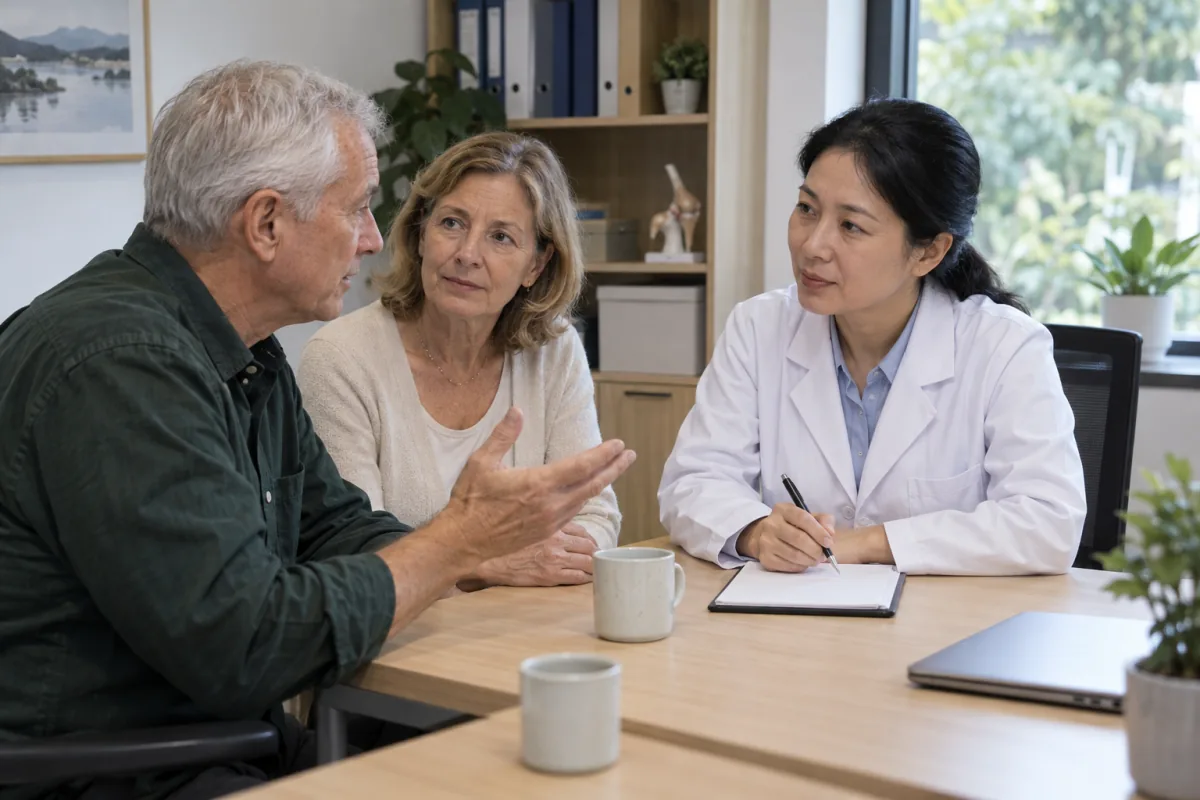 A doctor discussing an individual screening plan with a couple
