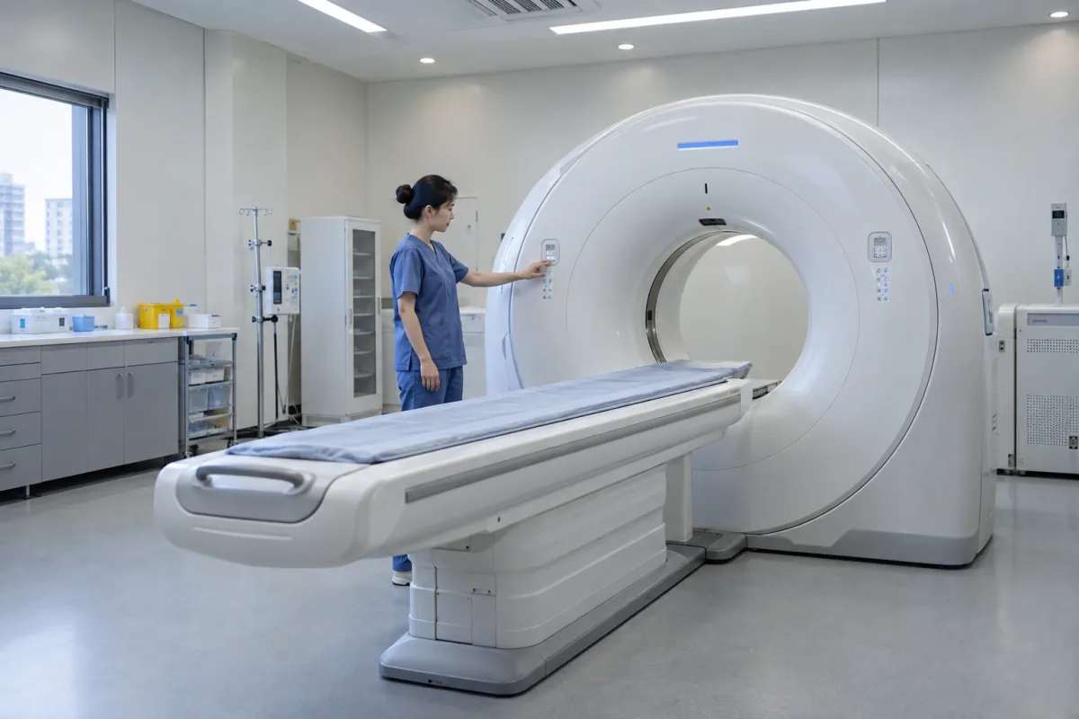 A modern CT scanner and examination table ready for a visit